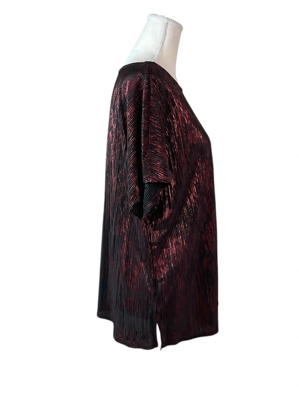 Anne Klein Metallic Red and Black textured Short Sleeve Top L - Picture 3 of 9